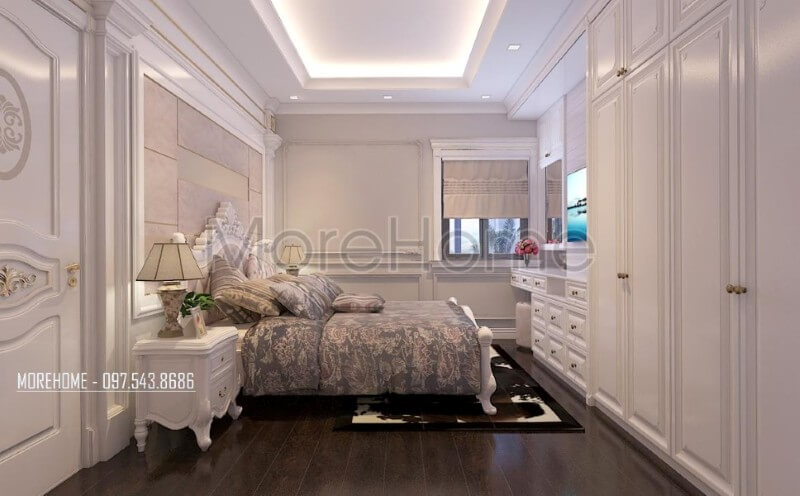 Mẫu giường ngủ đẹp đươc thiết kế theo phong cách tân cổ điển trau chuốt tới từng góc cạnh Thiết kế chung cư