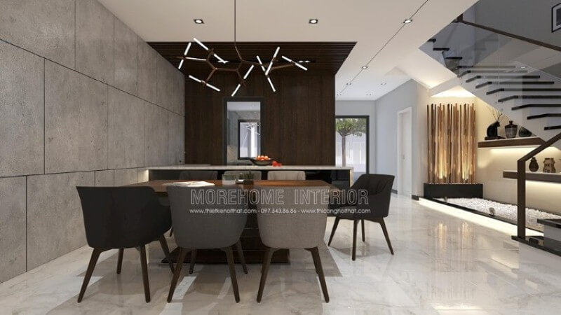 Có trang trí phòng ăn sử dụng tone màu ghi là một thế khó nếu bạn không khéo sẽ gây ra hiệu ứng ngược nhưng nếu khéo léo bạn vẫn có thể sở hữu mẫu phòng ăn tuyệt đẹp như trong đây. Thiết kế nội thất biệt thự