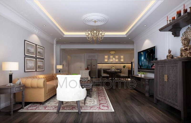 Mẫu thiết kế nội thất phòng khách chung cư cao cấp phong cách tân cổ điển Mẫu nội thất chung cư tân cổ điển