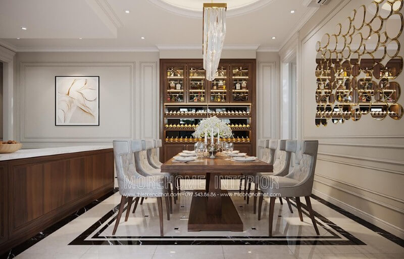 Bộ bàn ăn phòng ăn đương đại đẹp tại biệt thự phố Hà Tĩnh Thiết kế nội thất phòng ăn biệt thự