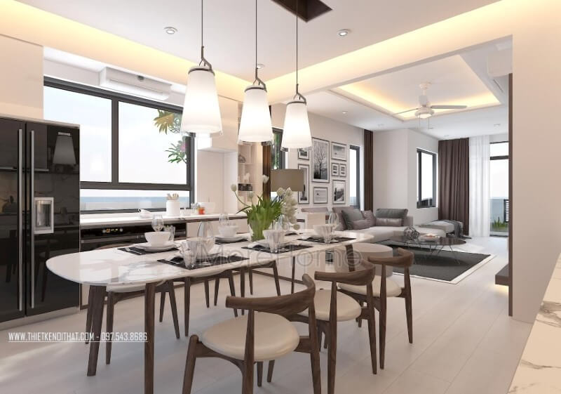 Nội thất gỗ óc chó đẹp, sang trọng cho phòng ăn hiện đại. Thiết kế nội thất phòng ăn biệt thự