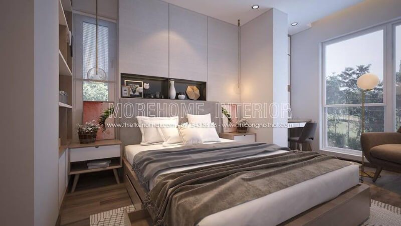 Giường ngủ gỗ thông minh thiết kế các ngăn kéo phía dưới giường giúp tiết kiệm được chi phí mua đồ nội thất lại tiết kiệm được diện tích cho căn phòng