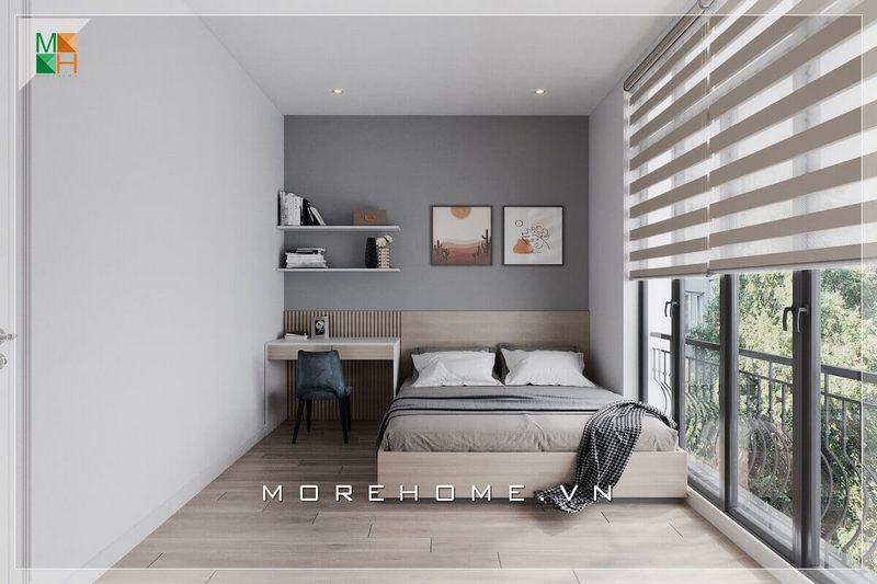 Mẫu giường ngủ gỗ hiện đại, thiết kế khá đơn giản nhưng mang lại sự khoa học và ngăn nắp.