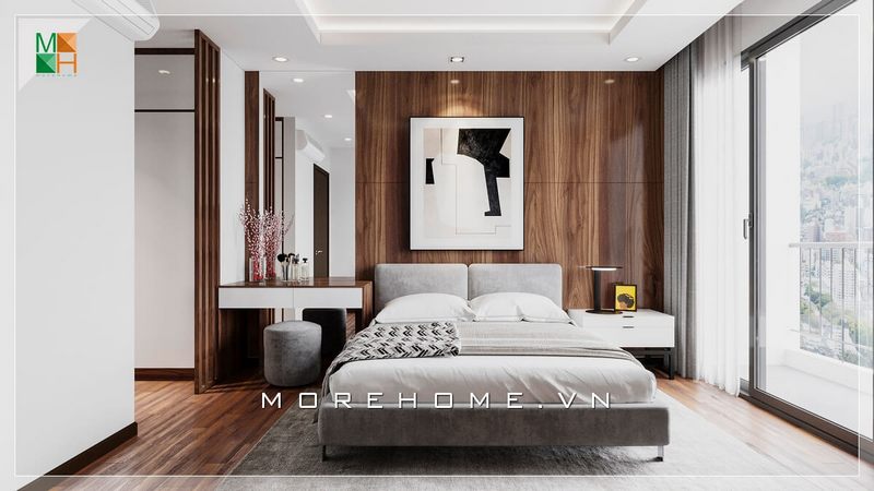 Mẫu giường sofa màu xám rất sang trọng thích hợp với không gian phòng ngủ chung cư, nhà phố đẹp và hiện đại.