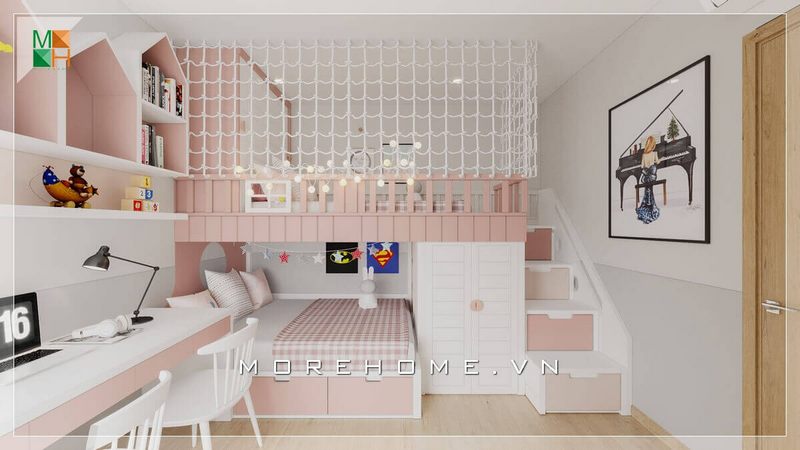 Mẫu giường ngủ thiết kế thông minh 2 tầng, đa công năng rất tiện lợi và hiện đại