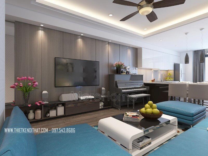 Kệ ti vi tích hợp với kệ decor trang trí giúp tiết kiệm được phần lớn diện tích cho căn hộ thêm đẹp mà tiện nghi hơn