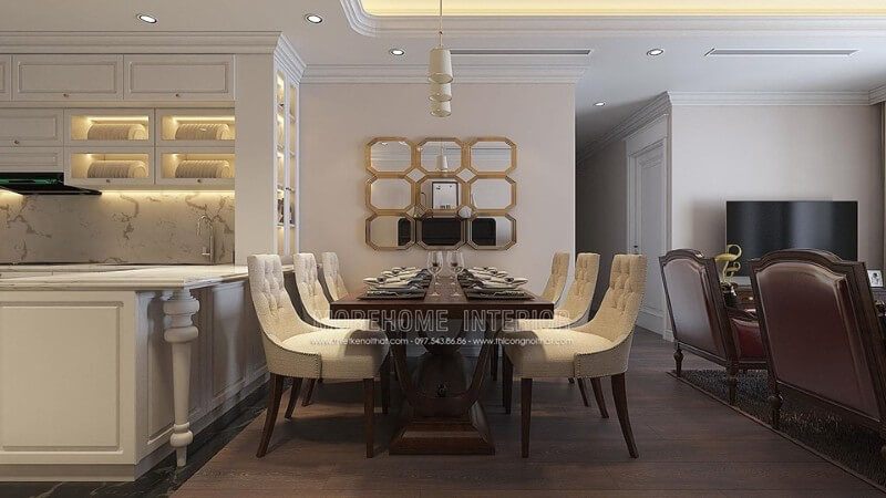 Gương trang trí là một yếu tố quan trọng để tạo nên một không gian bàn ăn đẹp và ấn tượng.