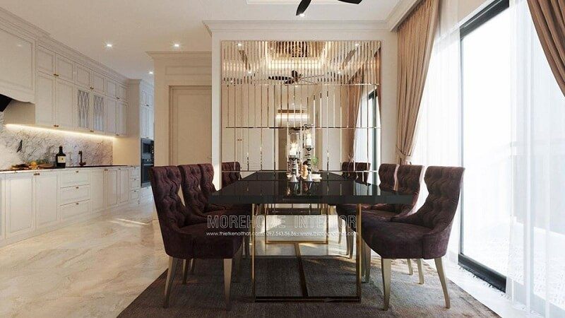 Bộ bàn ghế ăn mang lại vẻ đẹp ấn tượng và để lại dấu ấn nổi bật trong không gian sống của chủ nhà.